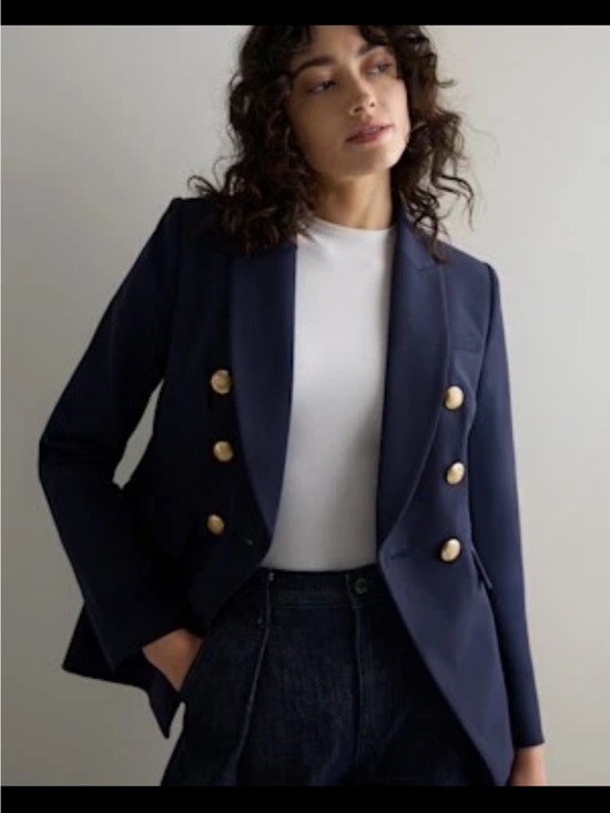 Quince Jackets & Blazers - Quince Navy Double-Breasted Blazer with Gold Buttons